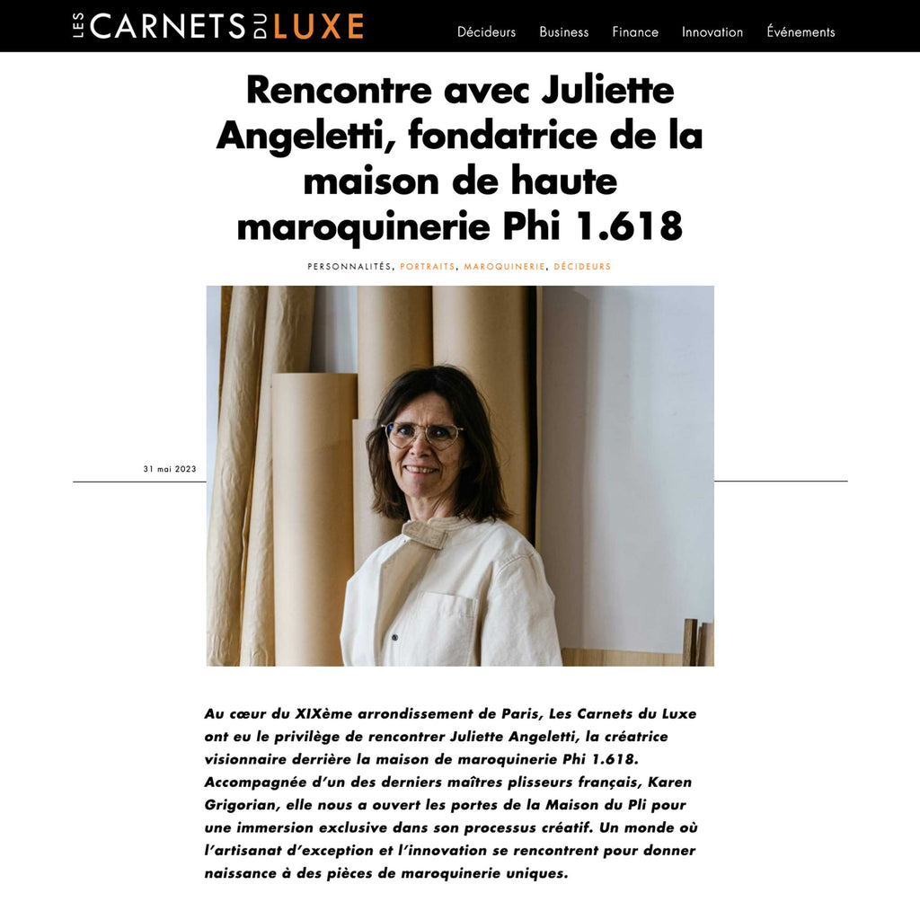 Press article by Phi 1.618 in Les Carnet du Luxe
