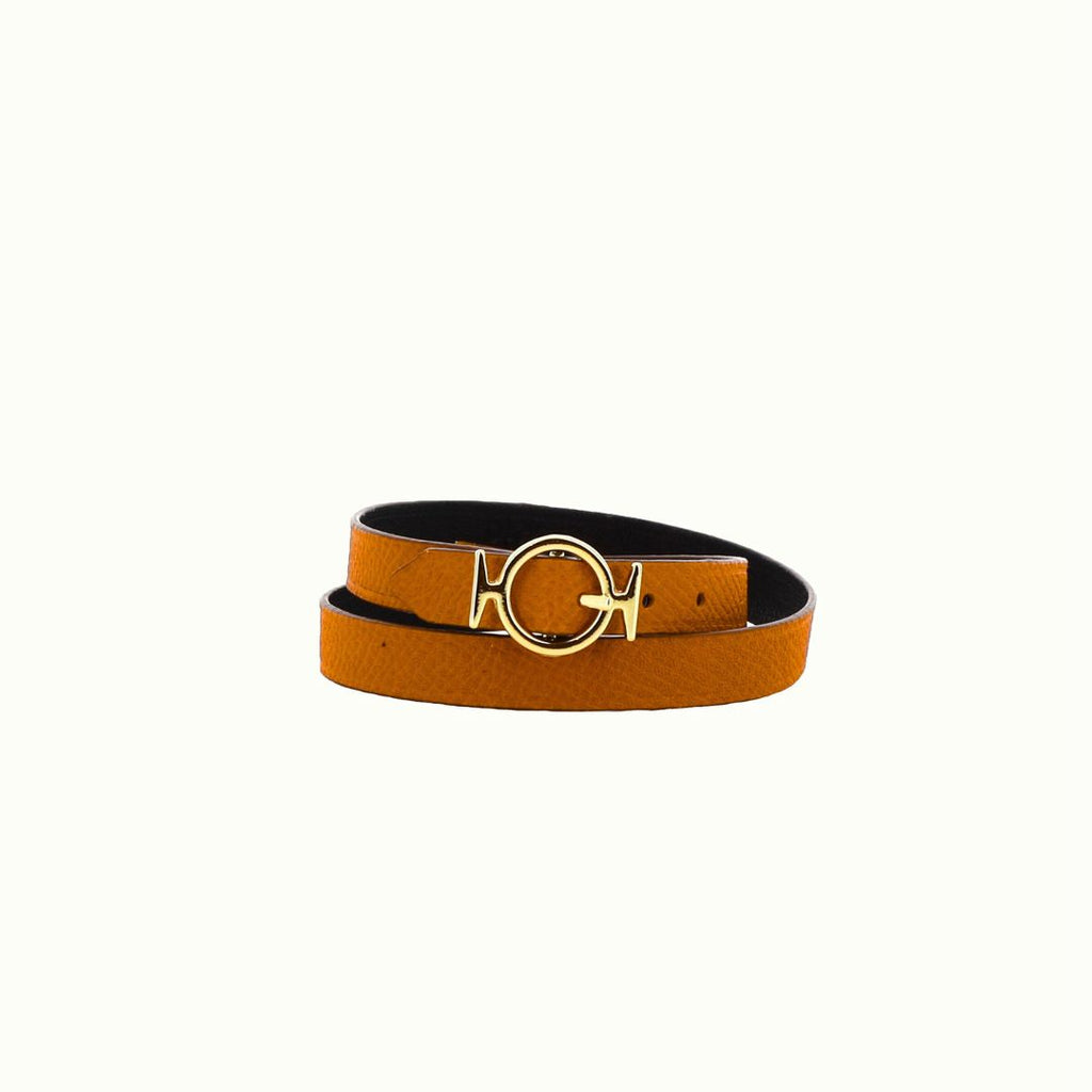 Bracelet réversible Phileo noir / camel de Phi1618, accessoire de mode haut de gamme, côté camel finition doré