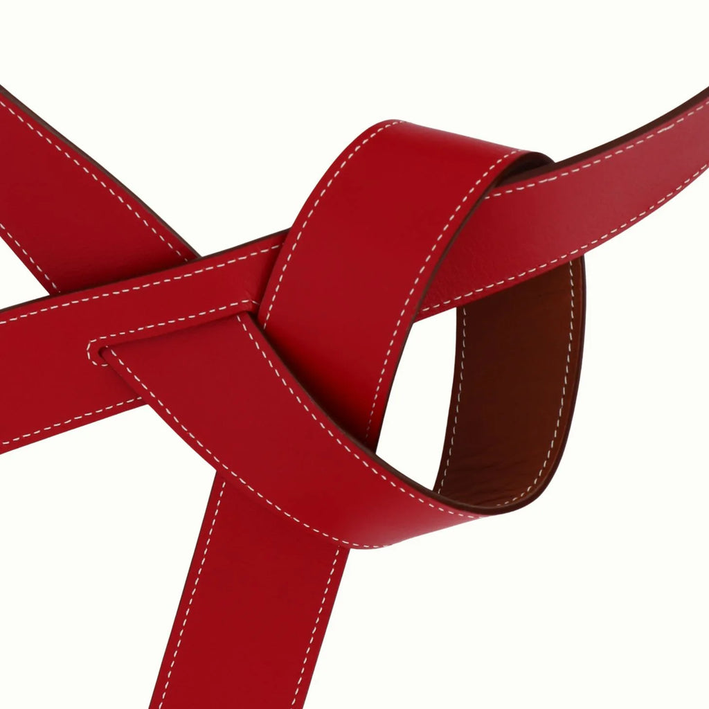 Ceinture Phi large réversible rouge / chocolat ridé de Phi1618, accessoire de mode haut de gamme, côté rouge 