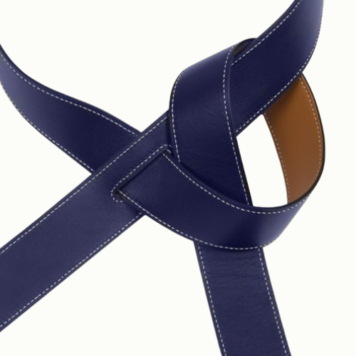 Ceinture Phi large réversible fauve / bleu marine de Phi1618, accessoire de mode haut de gamme, côté bleu marine