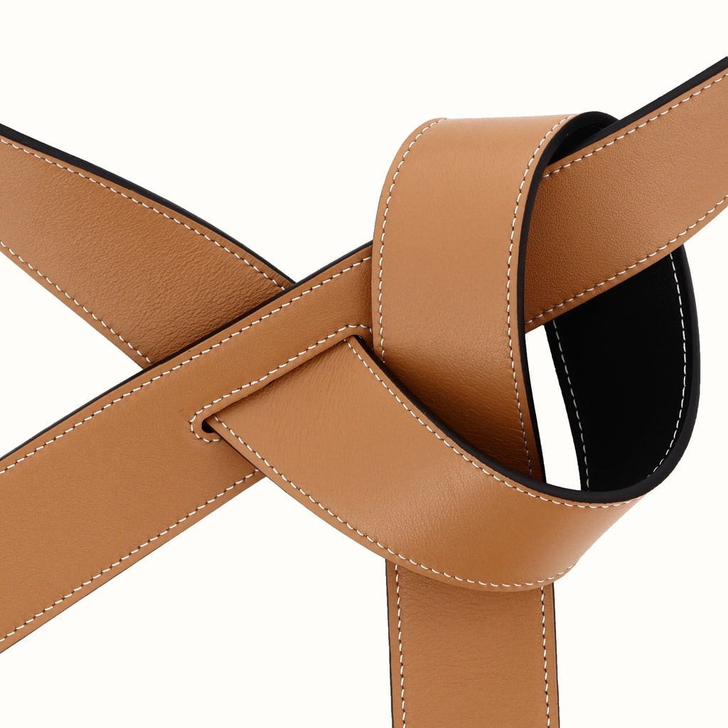 Ceinture Phi large réversible camel/noir de Phi1618, accessoire de mode haut de gamme, côté camel