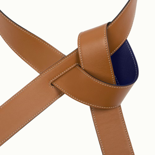 Ceinture Phi large réversible fauve / bleu marine de Phi1618, accessoire de mode haut de gamme, côté fauve