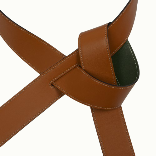 Ceinture Phi large réversible kaki/fauve de Phi1618, accessoire de mode haut de gamme, côté fauve