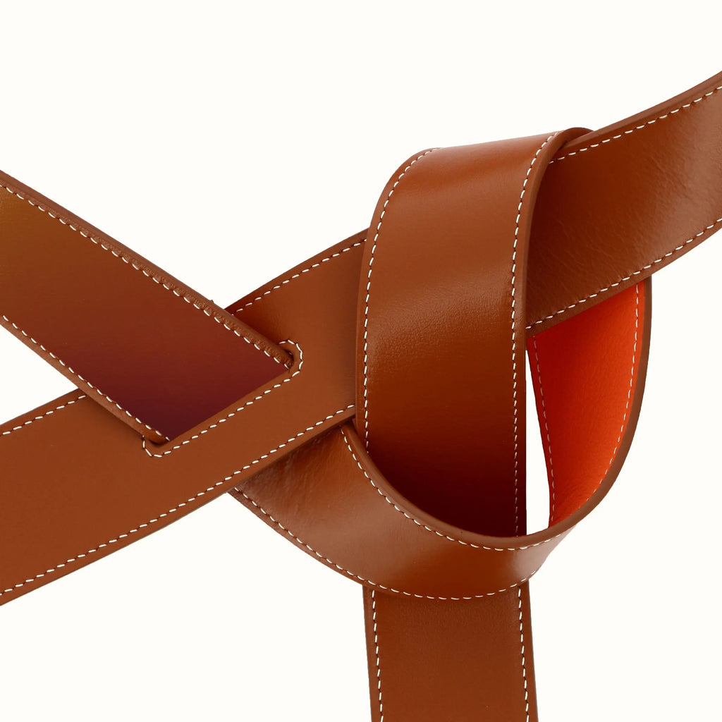 Ceinture Phi large réversible orange/fauve de Phi1618, accessoire de mode haut de gamme, côté fauve