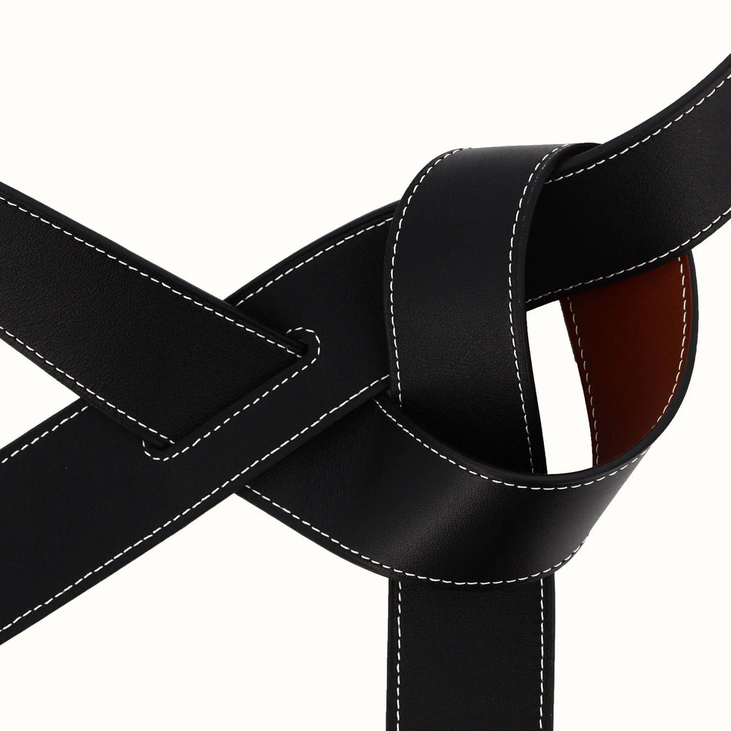 Ceinture Phi large réversible fauve/noir de Phi1618, accessoire de mode haut de gamme, côté noir