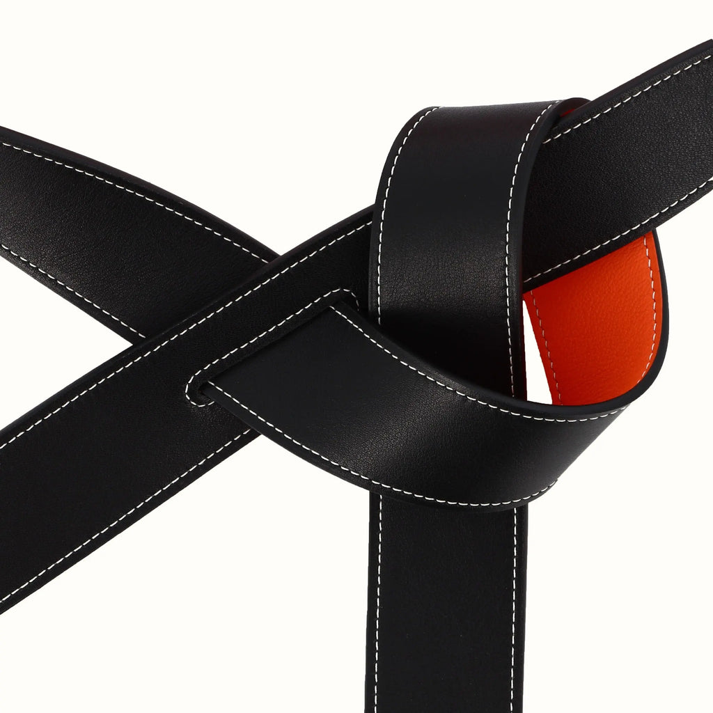 Ceinture Phi large réversible orange/bleu marine de Phi1618, accessoire de mode haut de gamme, côté noir