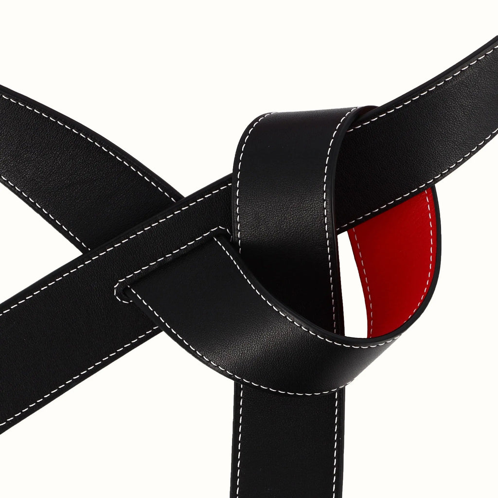 Ceinture Phi large réversible rouge/noir de Phi1618, accessoire de mode haut de gamme, côté noir