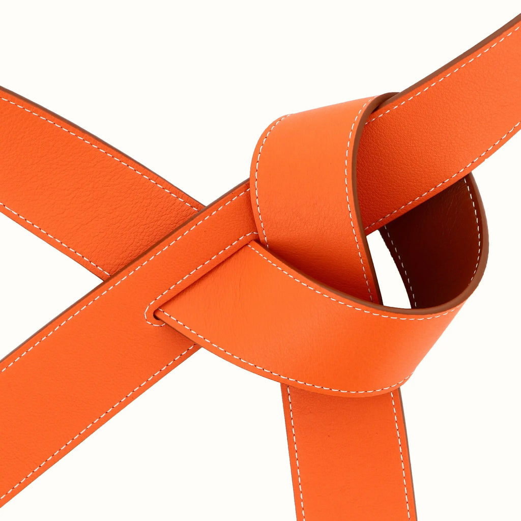 Ceinture Phi large réversible orange/fauve de Phi1618, accessoire de mode haut de gamme, côté orange