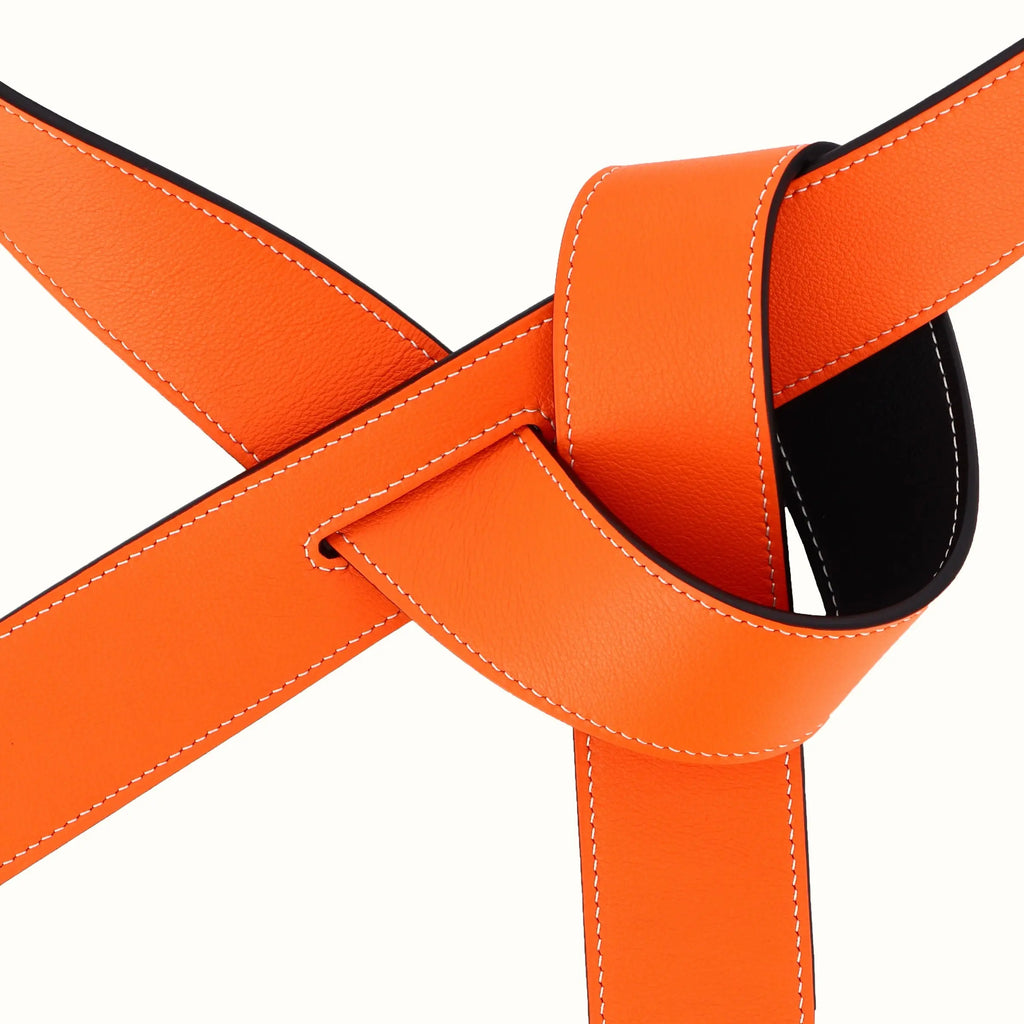 Ceinture Phi large réversible orange/noir de Phi1618, accessoire de mode haut de gamme, côté orange