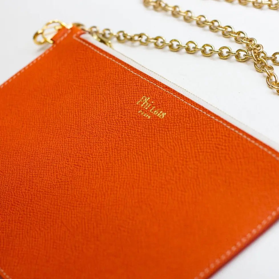 Pochette Phidias orange avec chaîne de Phi1618, accessoire de mode haut de gamme