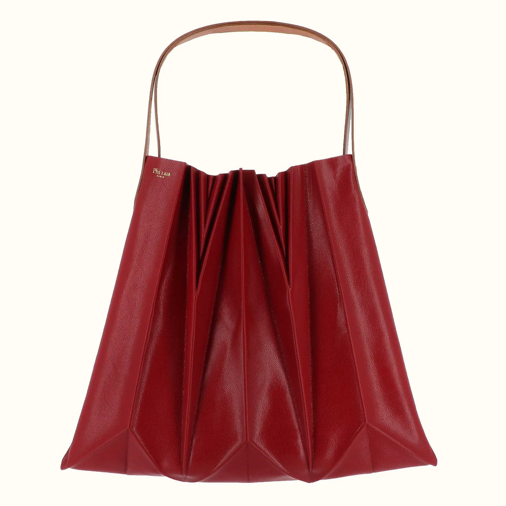 Sac à main plissé Phiori bordeaux grain caviar de Phi1618, accessoire de mode haut de gamme