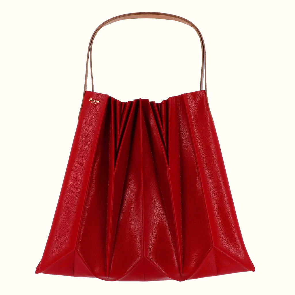 Sac à main plissé Phiori rouge grain caviar de Phi1618, accessoire de mode haut de gamme