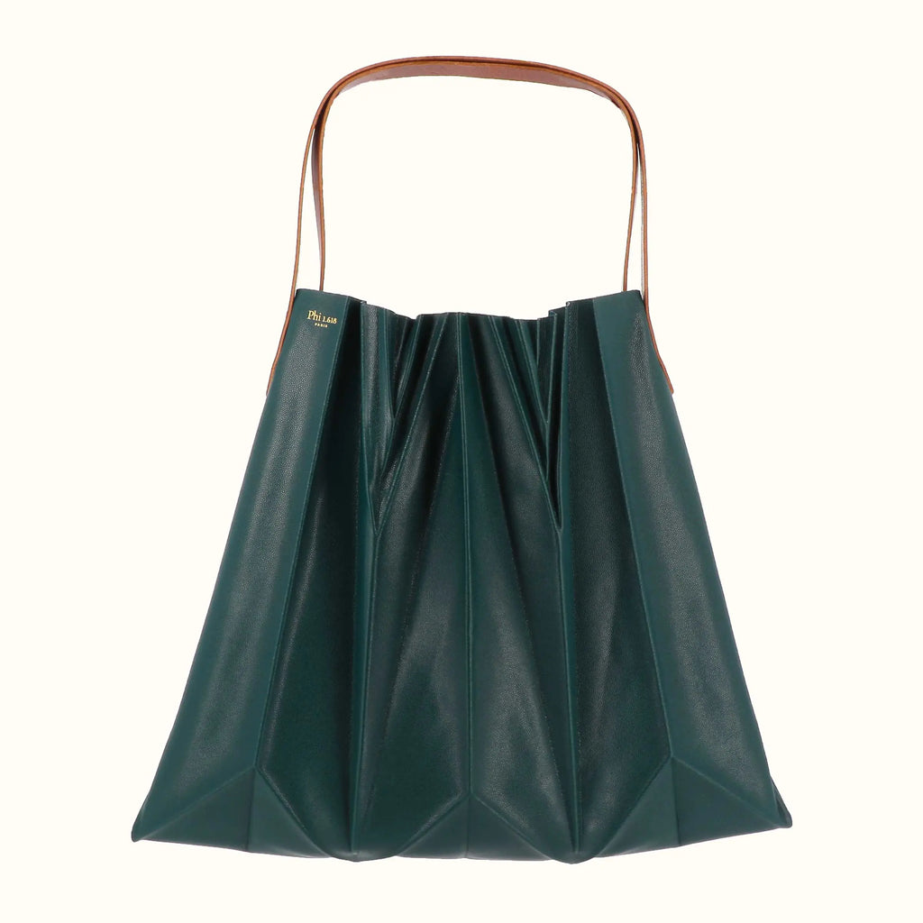 Sac à main plissé Phiori vert anglais grain caviar de Phi1618, accessoire de mode haut de gamme