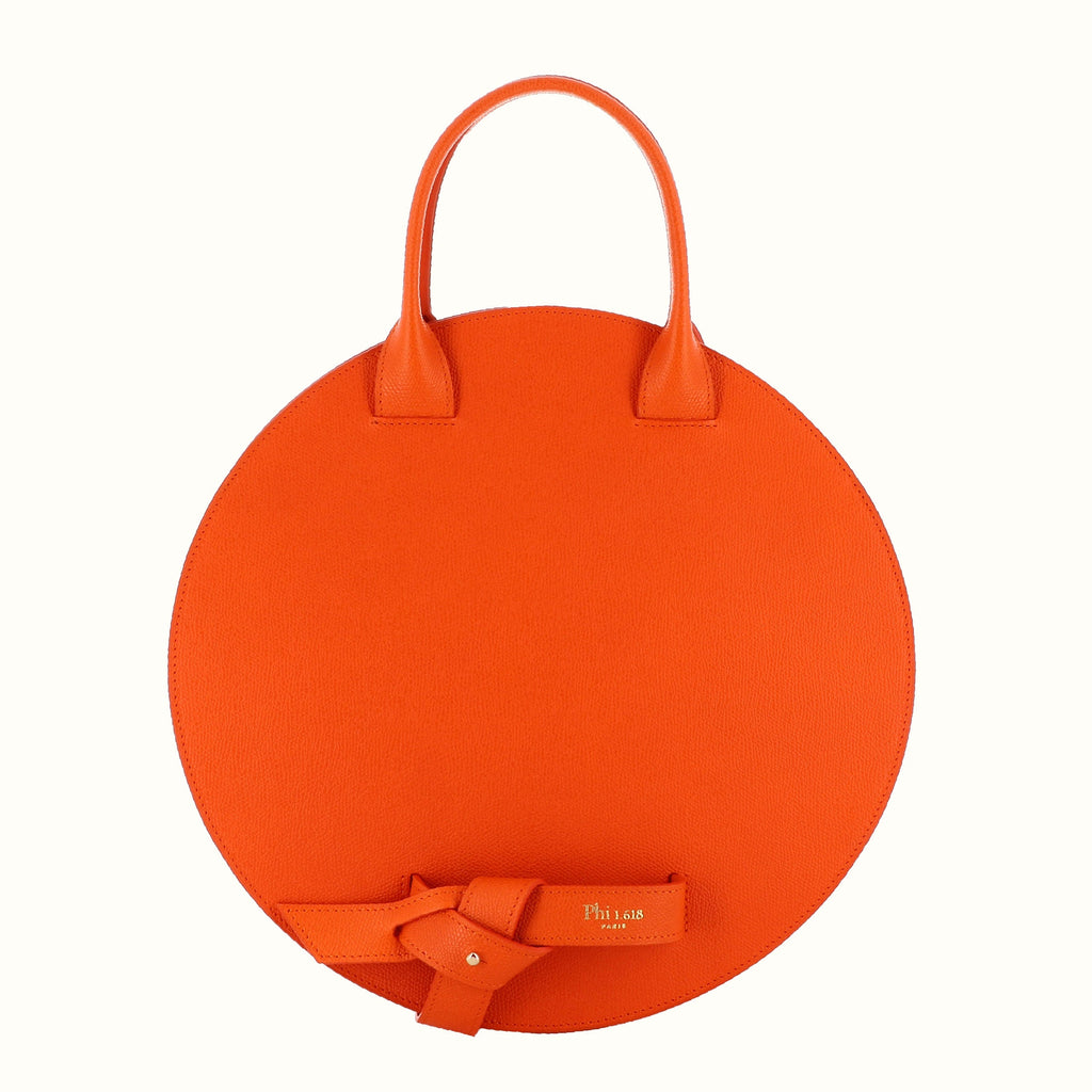 sac-philo-orange-cuir-finition-sellier-passe-main-interchangeable-accessoire-femme-pentagramme-nombre-dor-phi-1618-haute-maroquinerie-artisanat-francais