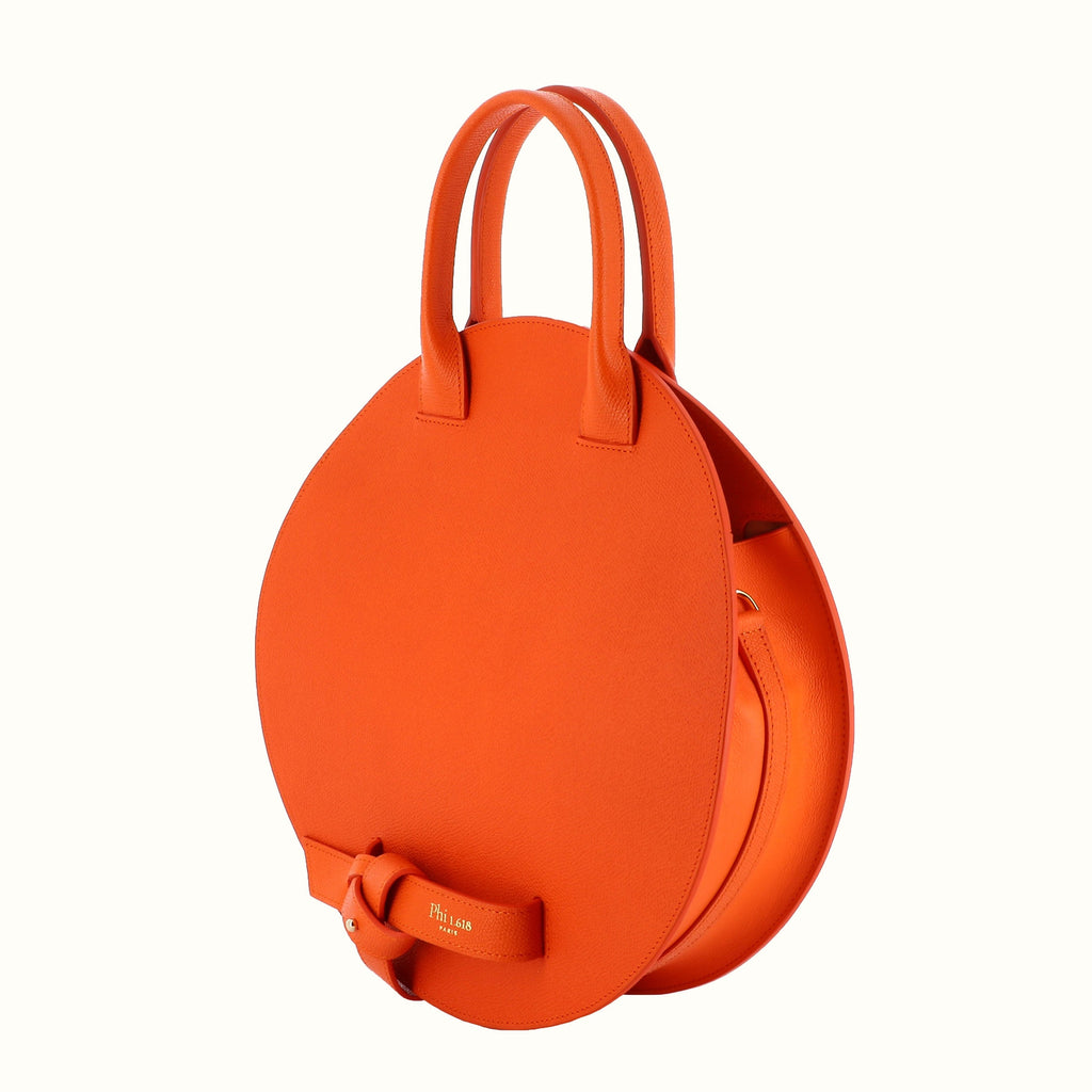 sac-philo-orange-cuir-finition-sellier-passe-main-interchangeable-accessoire-femme-pentagramme-nombre-dor-phi-1618-haute-maroquinerie-artisanat-francais