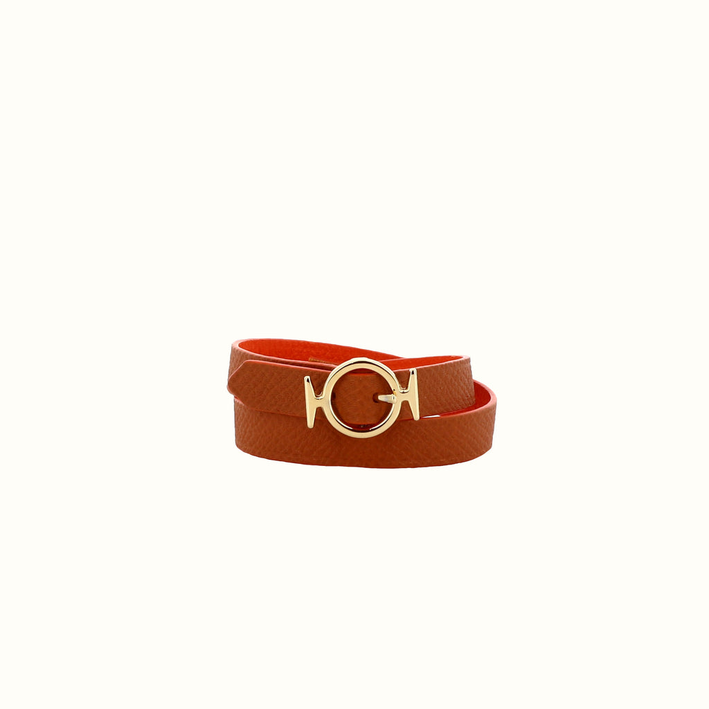 Bracelet réversible Phileo orange / fauve de Phi1618, accessoire de mode haut de gamme, côté fauve finition doré