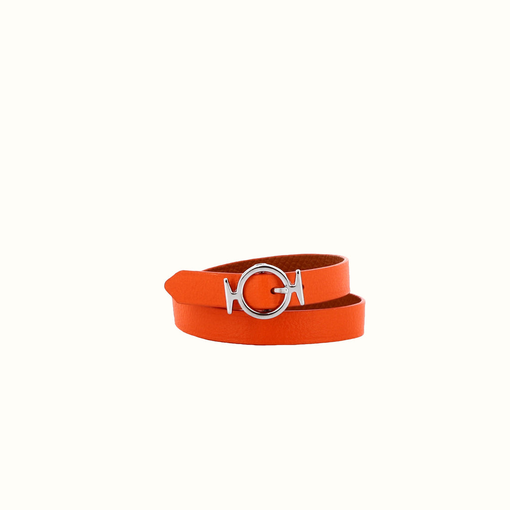 Bracelet réversible Phileo orange / fauve de Phi1618, accessoire de mode haut de gamme, côté orange finition argenté