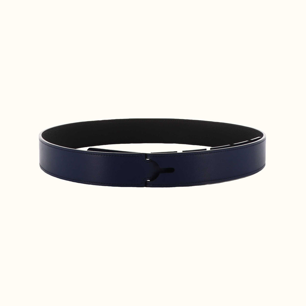 Ceinture réversible Philanthropie bleu marine/noir de Phi 1.618, accessoire de mode haut de gamme, côté bleu marine