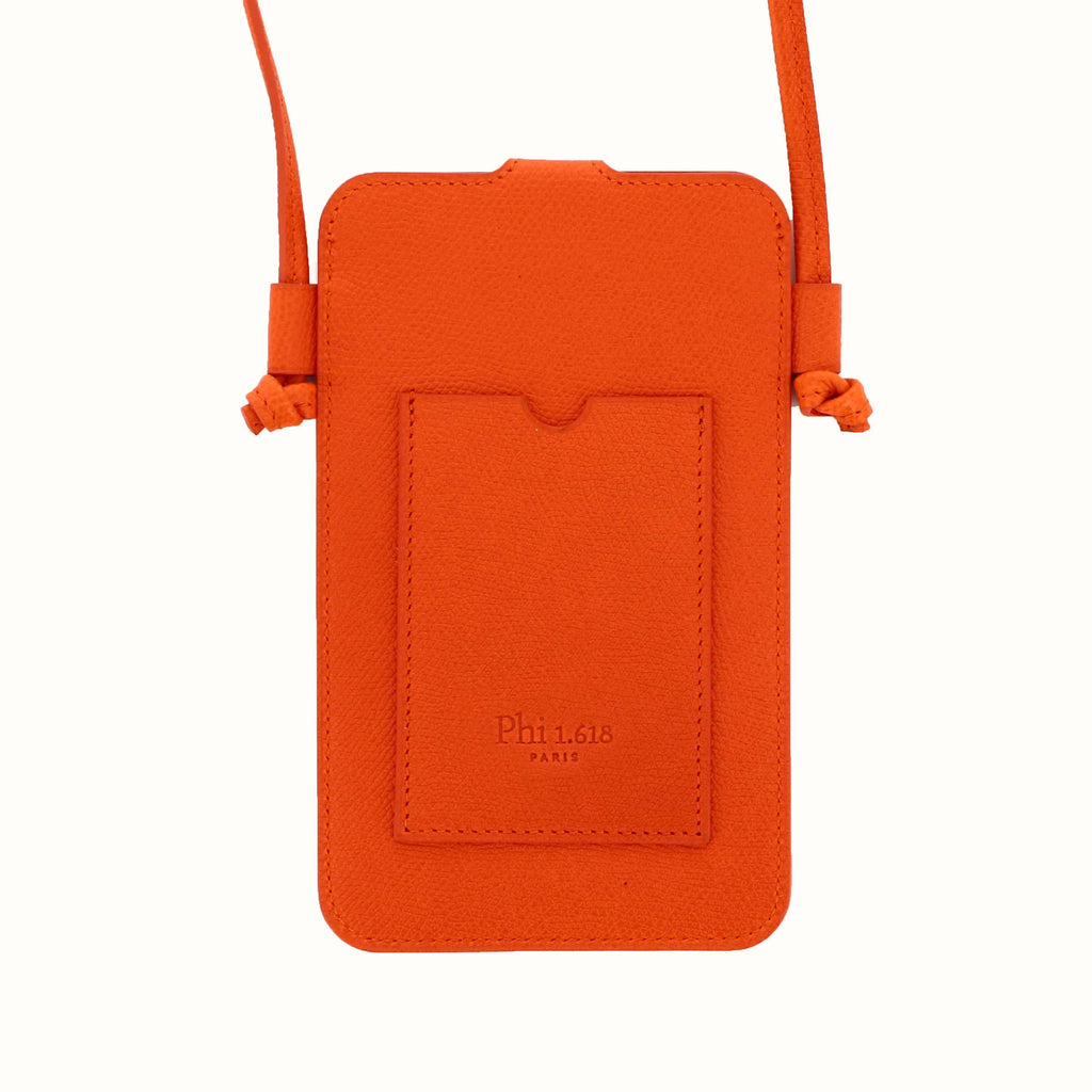 Porte téléphone Phidelio orange de Phi1618, accessoire de mode haut de gamme, vu de dos